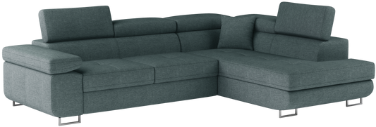 Narożnik Anton w kolorze Cover 70 niebieski, układ prawy – widok z przodu pod kątem.