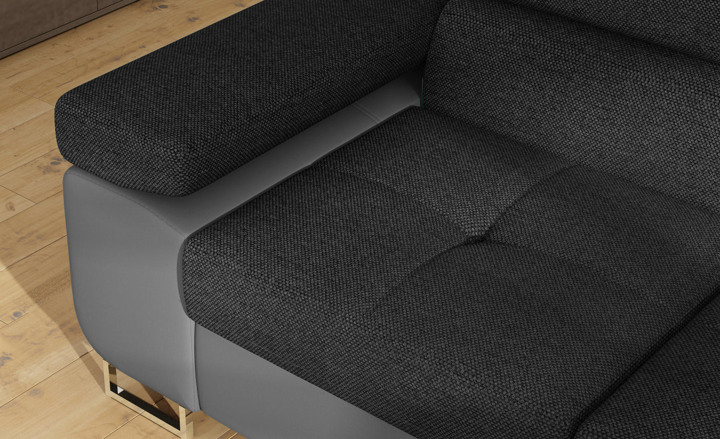 Podłokietnik narożnika Anton w kolorze Inari 96 ciemnoszary / Soft 29 szary – widok z góry.