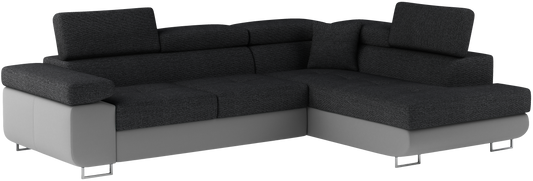 Narożnik Anton w kolorze Inari 96 ciemnoszary / Soft 29 szary, układ prawy – widok z przodu pod kątem.