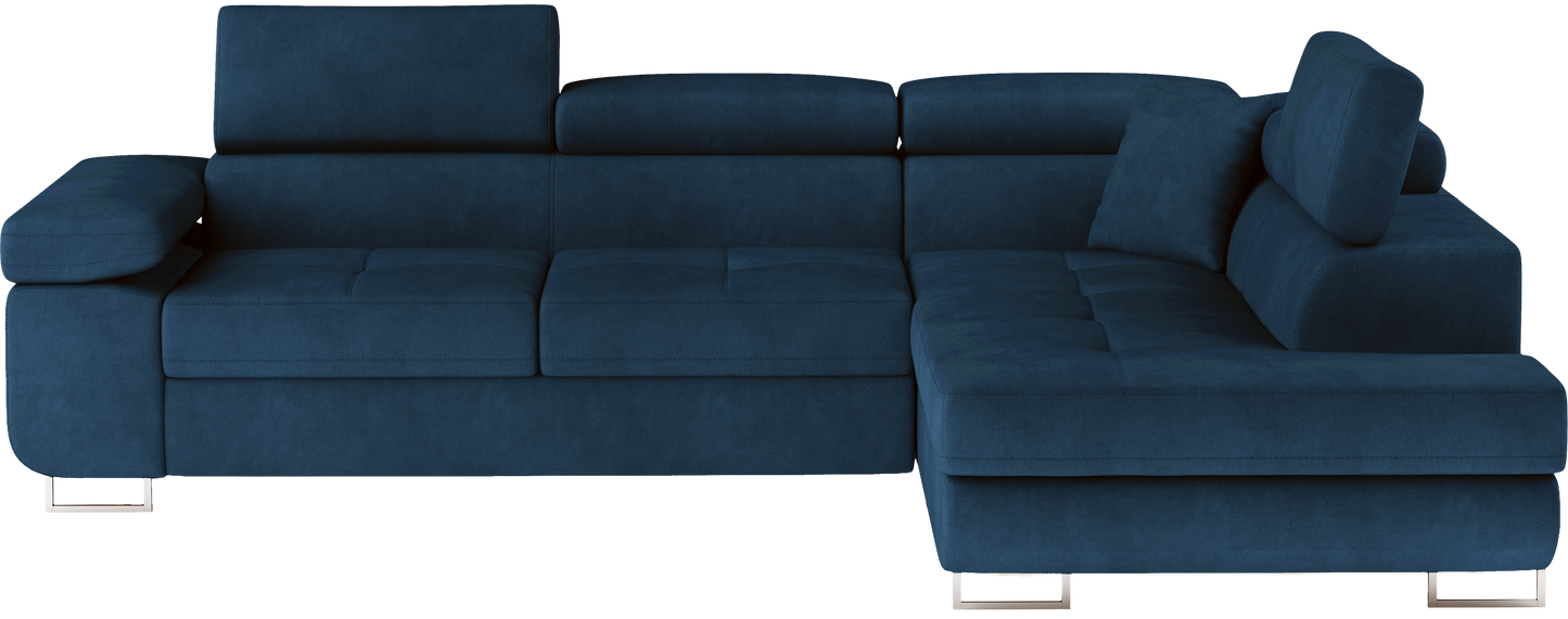 Narożnik Anton Kronos 09 granatowy – widok frontalny w układzie prawym.