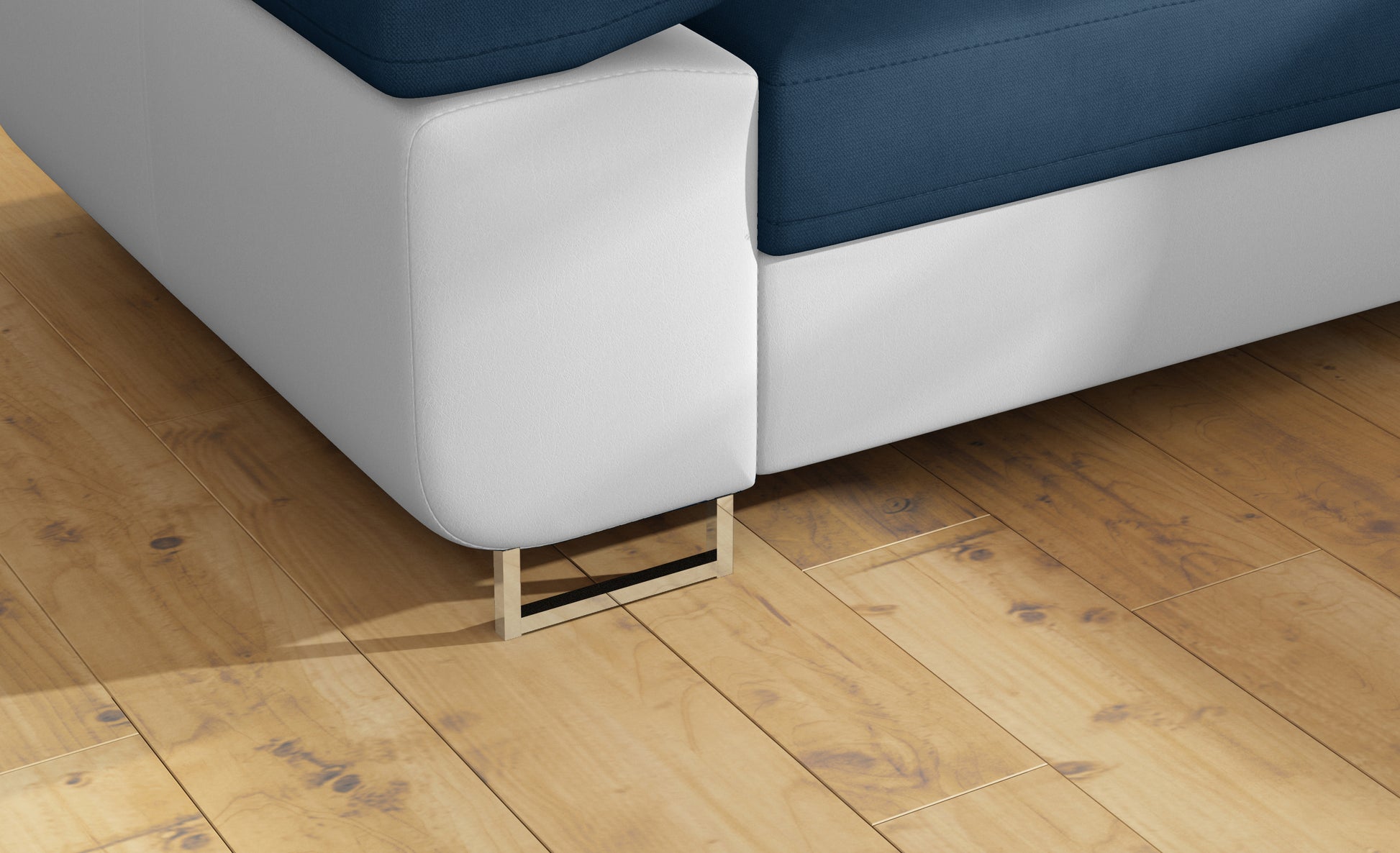 Detal metalowej nóżki narożnika Anton Kronos 09 granatowy / Soft 17 biały.