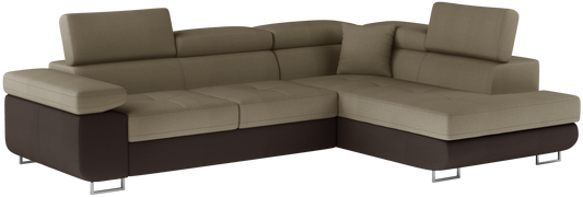 Narożnik Anton w kolorze Monolith 09 jasnobrązowy / Monolith 29 brązowy, układ prawy – widok z przodu pod kątem.