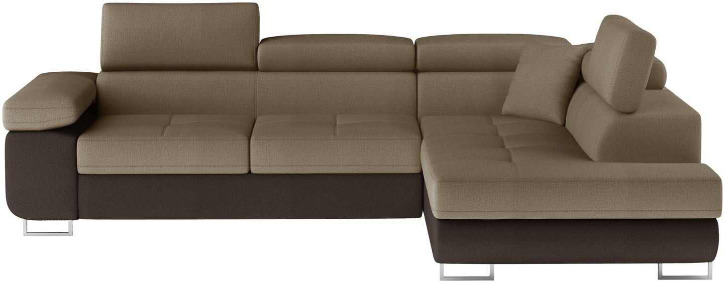 Narożnik Anton Monolith 09 jasnobrązowy / Monolith 29 brązowy – widok frontalny w układzie prawym.