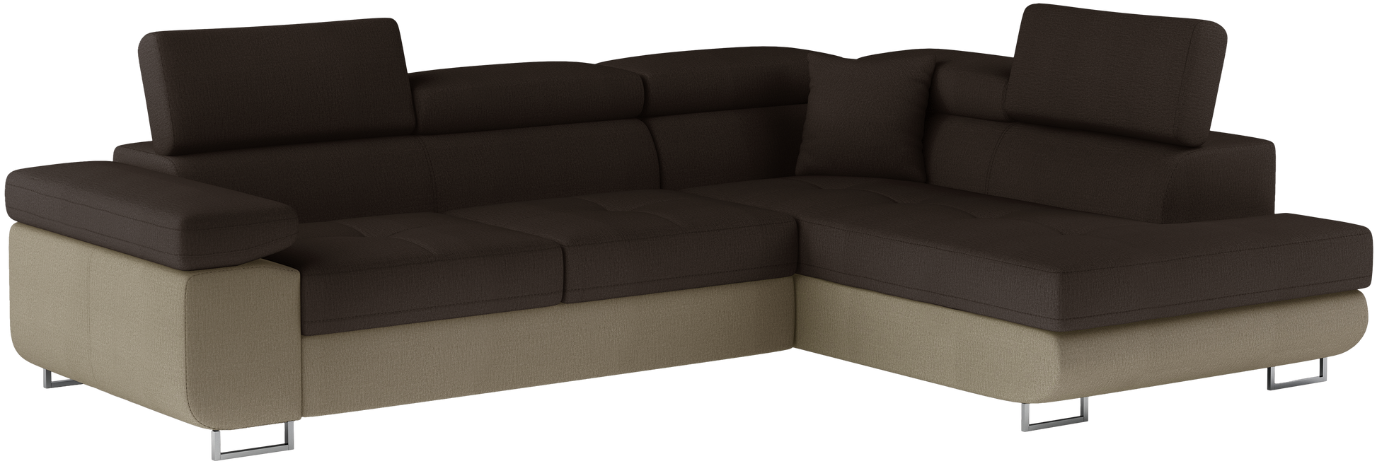 Narożnik Anton w kolorze Monolith 29 brązowy / Monolith 09 jasnobrązowy, układ prawy – widok z przodu pod kątem.