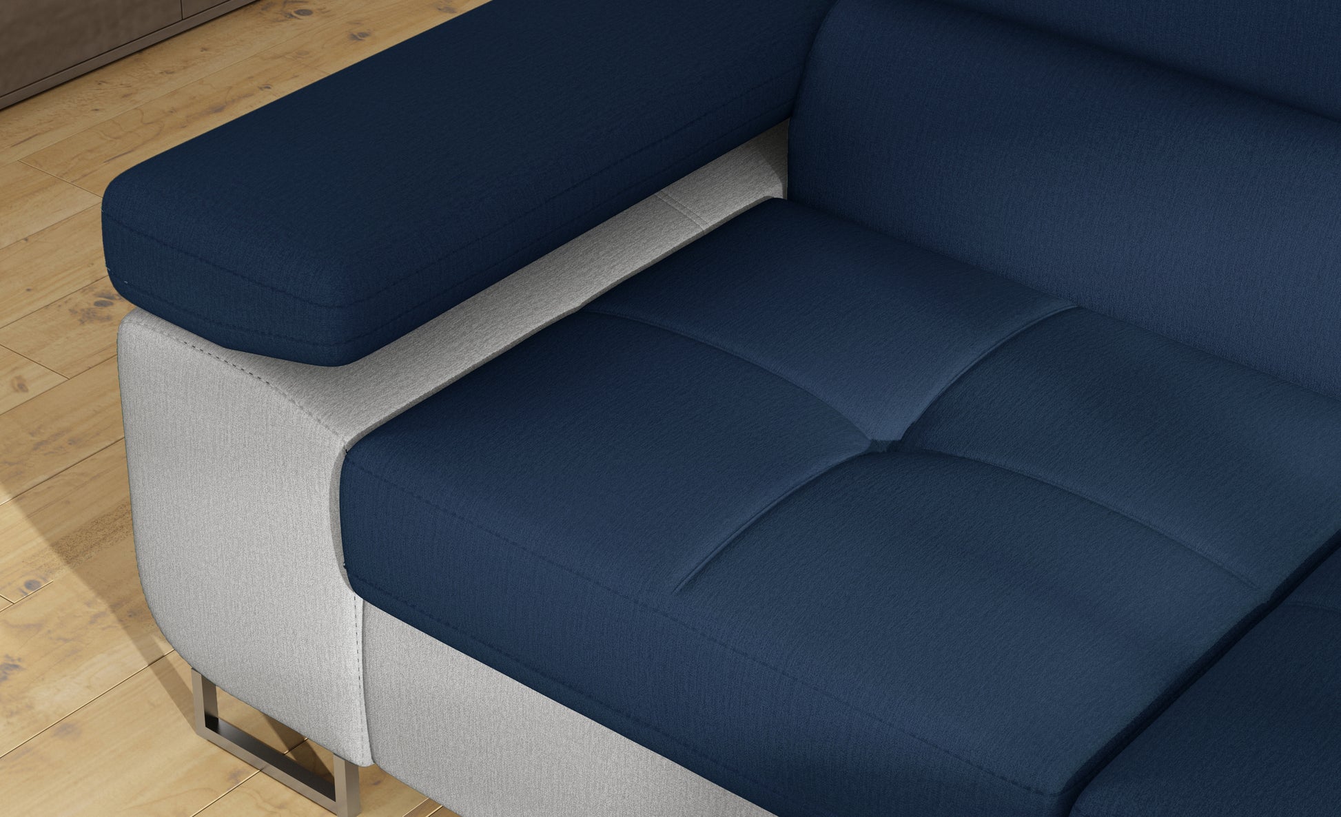 Podłokietnik narożnika Anton w kolorze Monolith 77 niebieski / Monolith 84 jasnoszary – widok z góry.