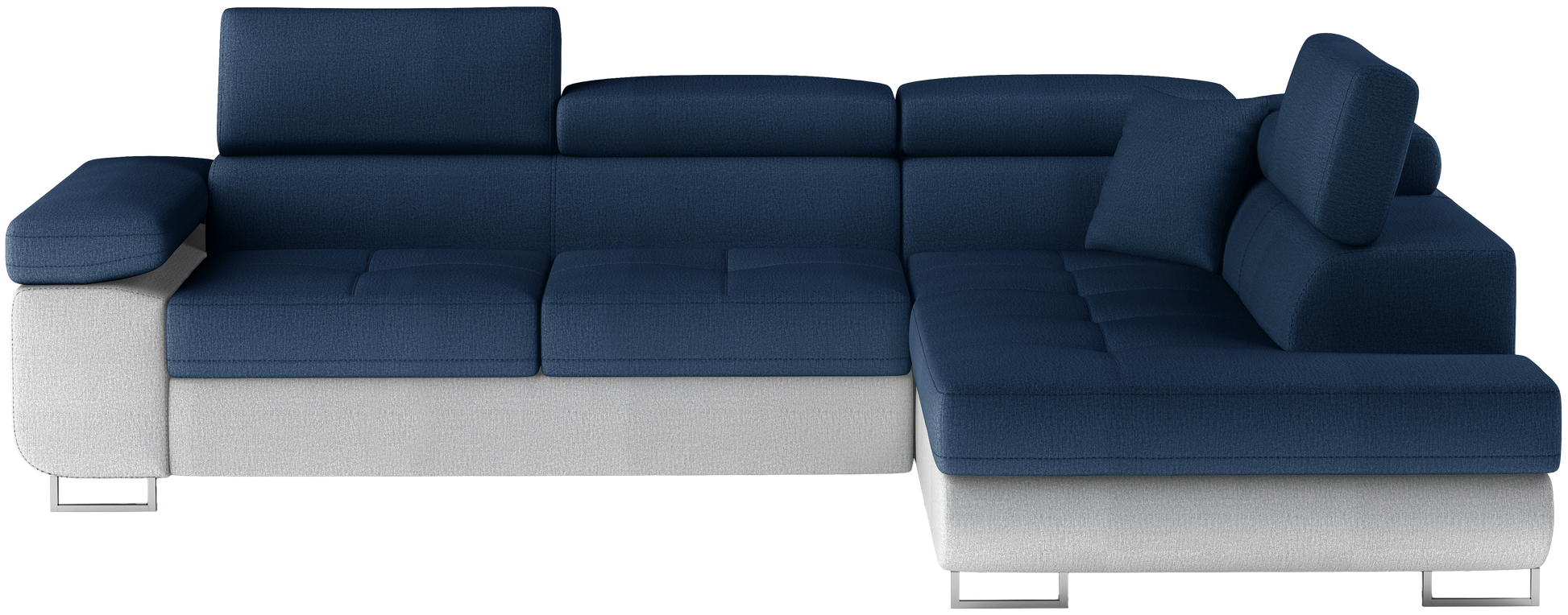 Narożnik Anton Monolith 77 niebieski / Monolith 84 jasnoszary – widok frontalny w układzie prawym.