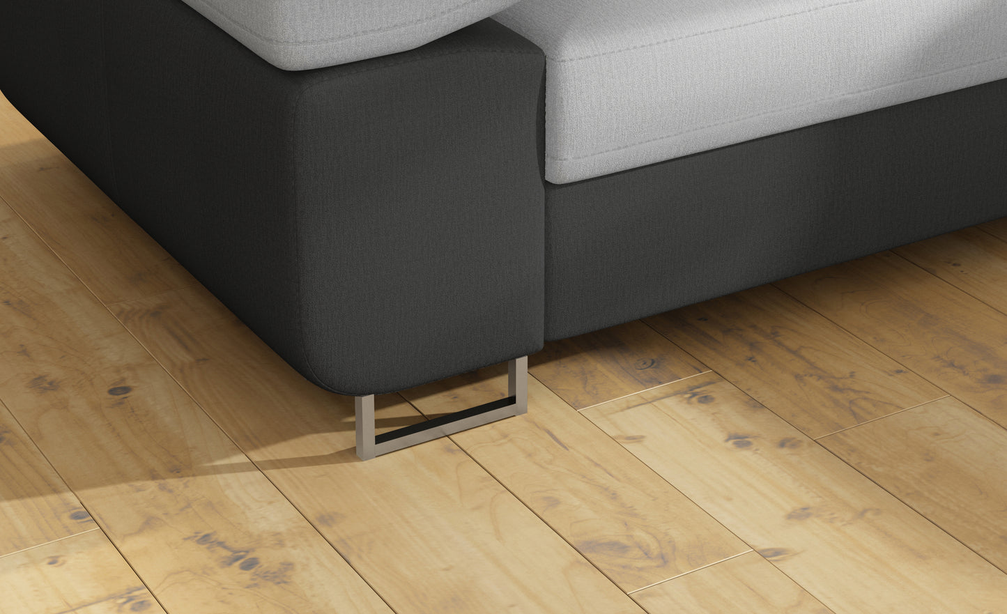 Detal metalowej nóżki narożnika Anton Monolith 84 jasnoszary / Monolith 97 ciemnoszary.