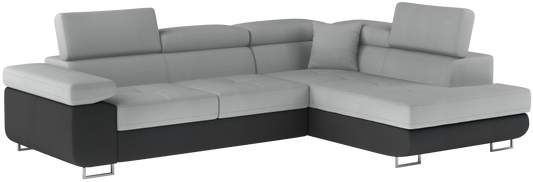 Narożnik Anton w kolorze Monolith 84 jasnoszary / Monolith 97 ciemnoszary, układ prawy – widok z przodu pod kątem.