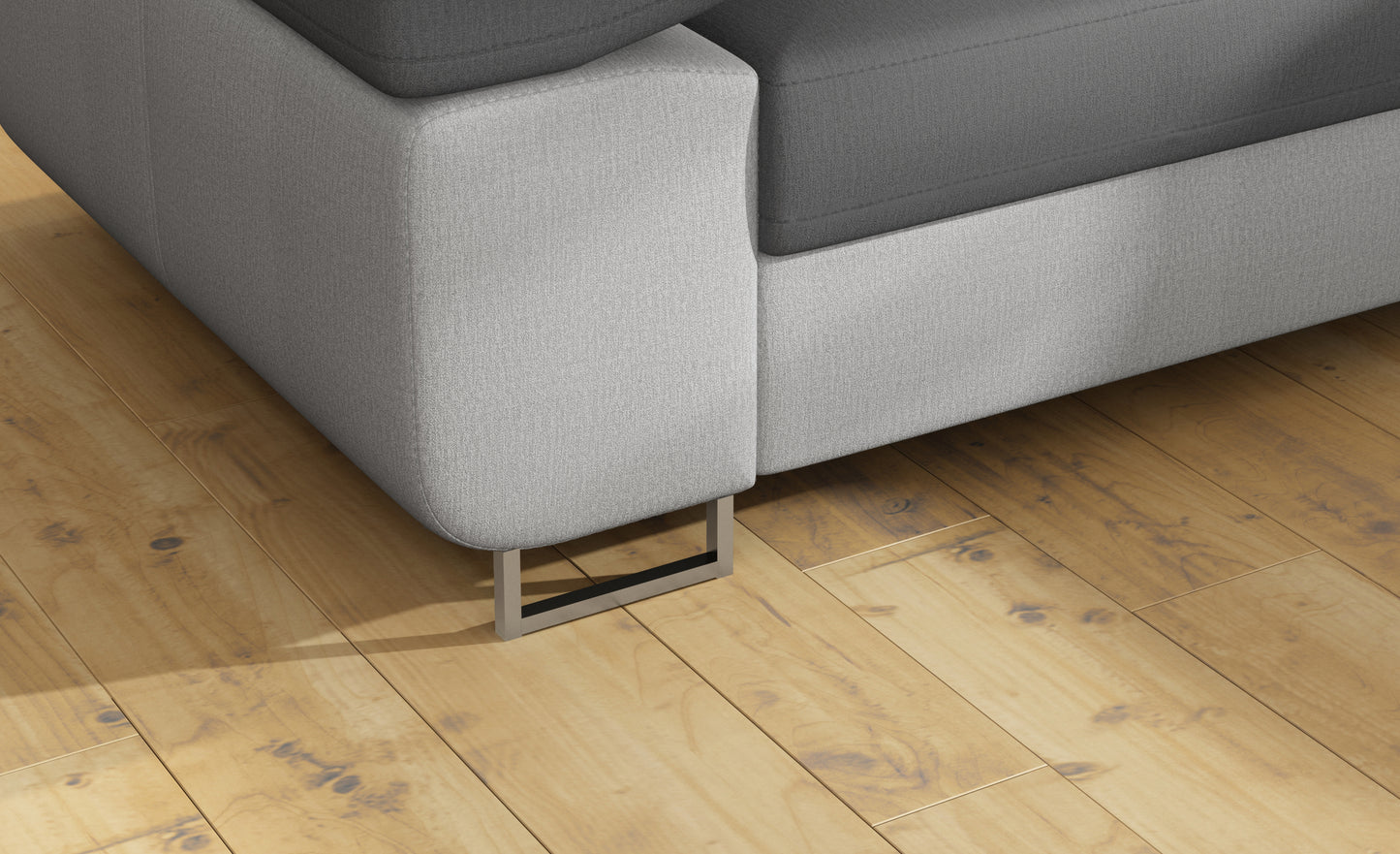 Detal metalowej nóżki narożnika Anton Monolith 97 ciemnoszary / Monolith 84 jasnoszary.