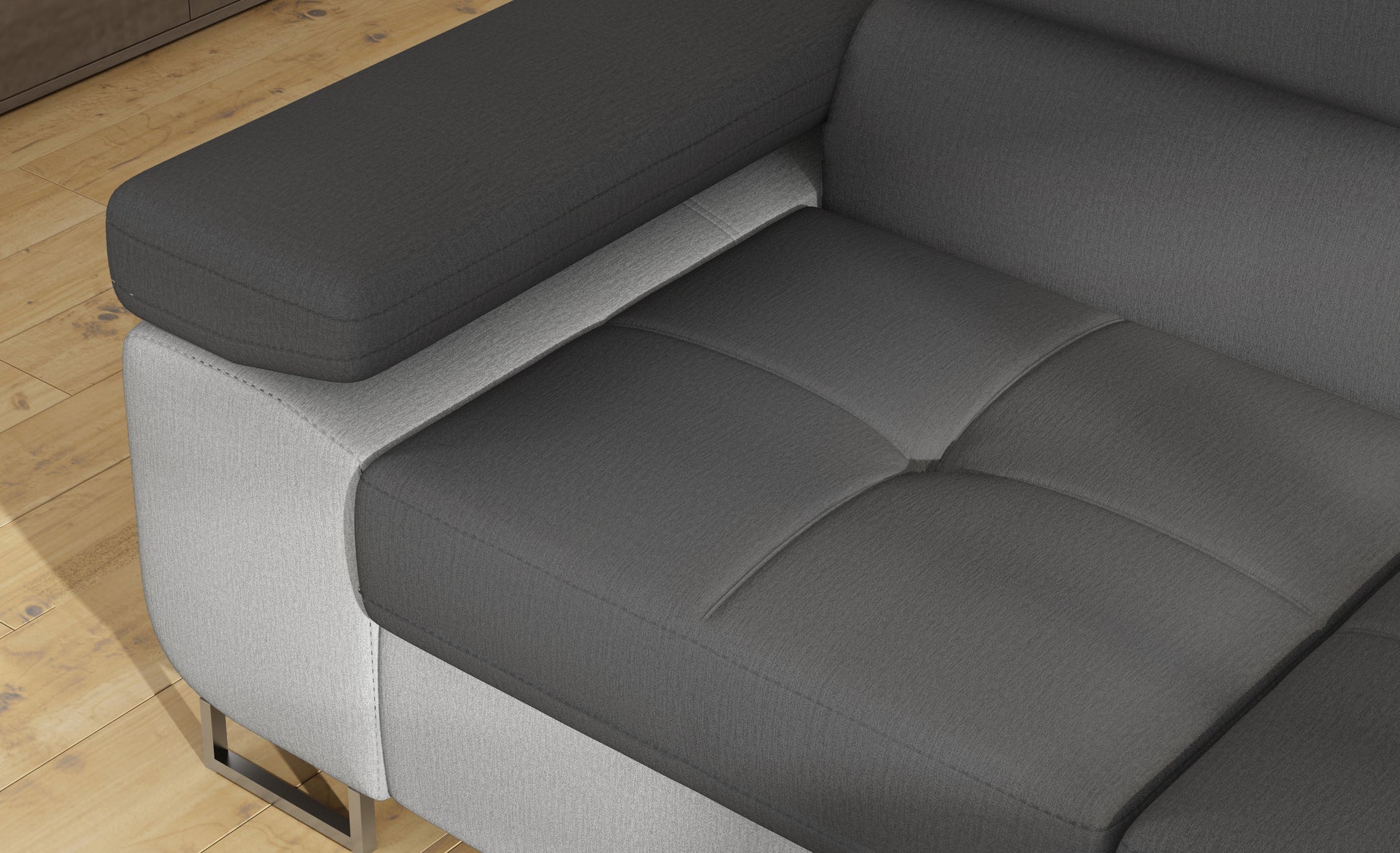 Podłokietnik narożnika Anton w kolorze Monolith 97 ciemnoszary / Monolith 84 jasnoszary – widok z góry.