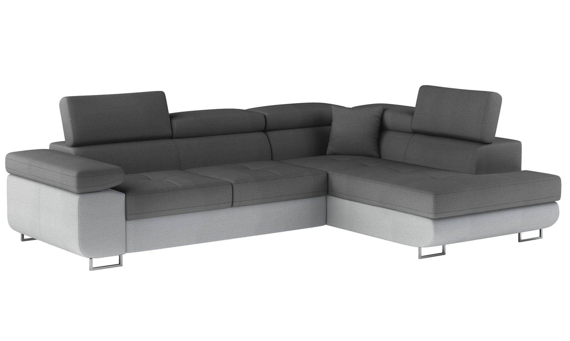 Narożnik Anton w kolorze Monolith 97 ciemnoszary / Monolith 84 jasnoszary, układ prawy – widok z przodu pod kątem.