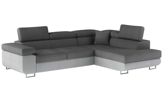 Narożnik Anton w kolorze Monolith 97 ciemnoszary / Monolith 84 jasnoszary, układ prawy – widok z przodu pod kątem.