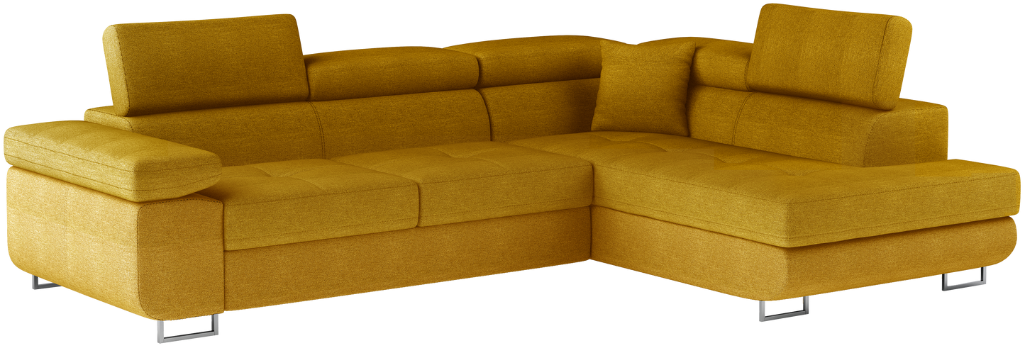 Narożnik Anton w kolorze Omega 68 żółty, układ prawy – widok z przodu pod kątem.