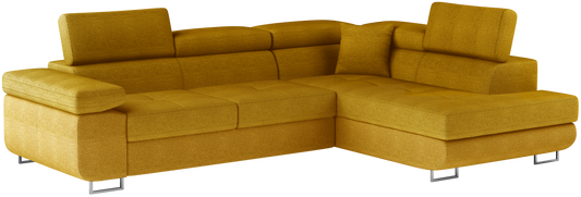 Narożnik Anton w kolorze Omega 68 żółty, układ prawy – widok z przodu pod kątem.