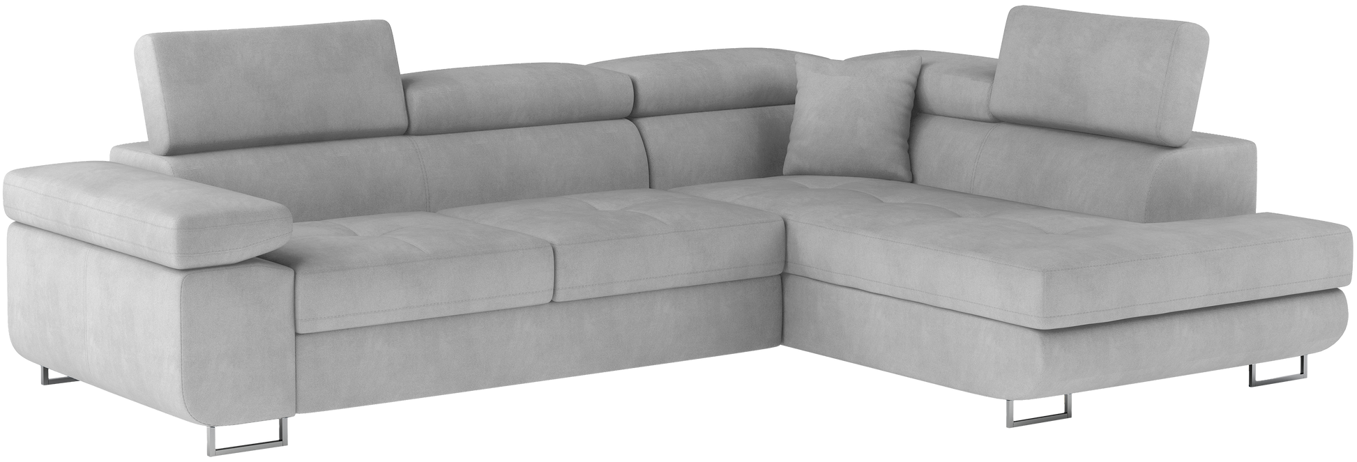 Narożnik Anton w kolorze Paros 05 jasnoszary, układ prawy – widok z przodu pod kątem.