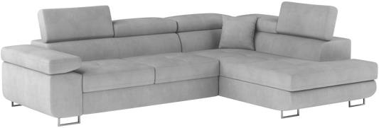 Narożnik Anton w kolorze Paros 05 jasnoszary, układ prawy – widok z przodu pod kątem.