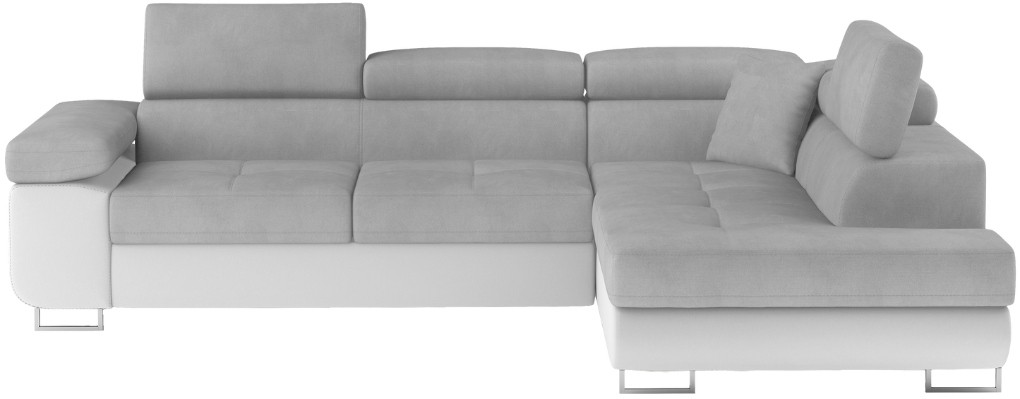 Narożnik Anton Paros 05 jasnoszary / Soft 17 biały – widok frontalny w układzie prawym.