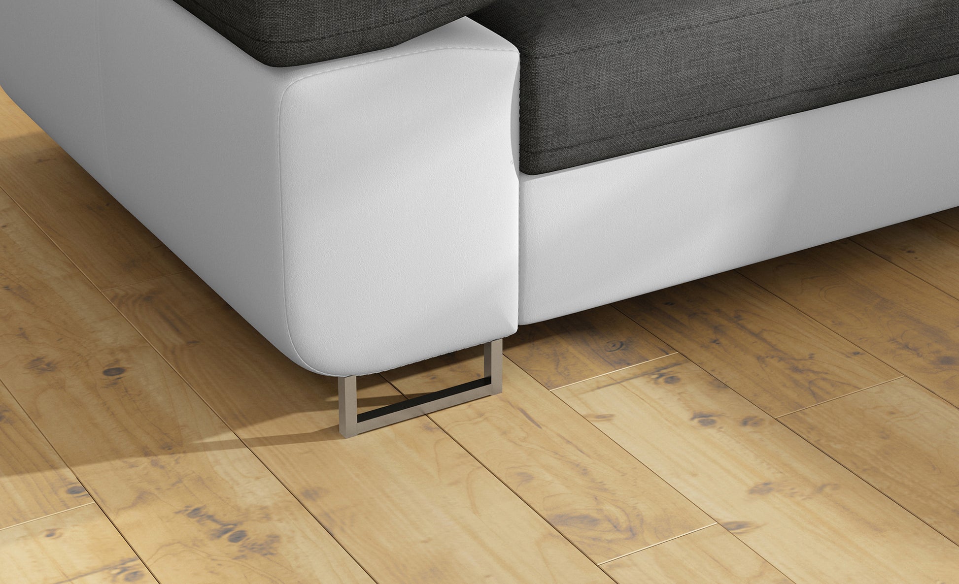 Detal metalowej nóżki narożnika Anton Sawana 05 ciemnoszary / Soft 17 biały.