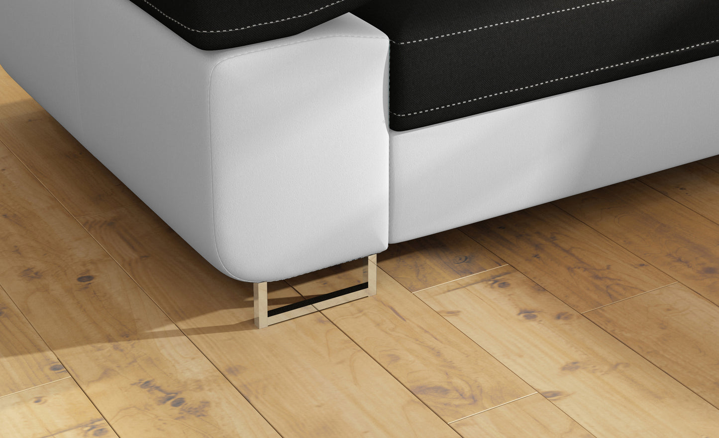 Detal metalowej nóżki narożnika Anton Sawana 14 czarny / Soft 17 biały.