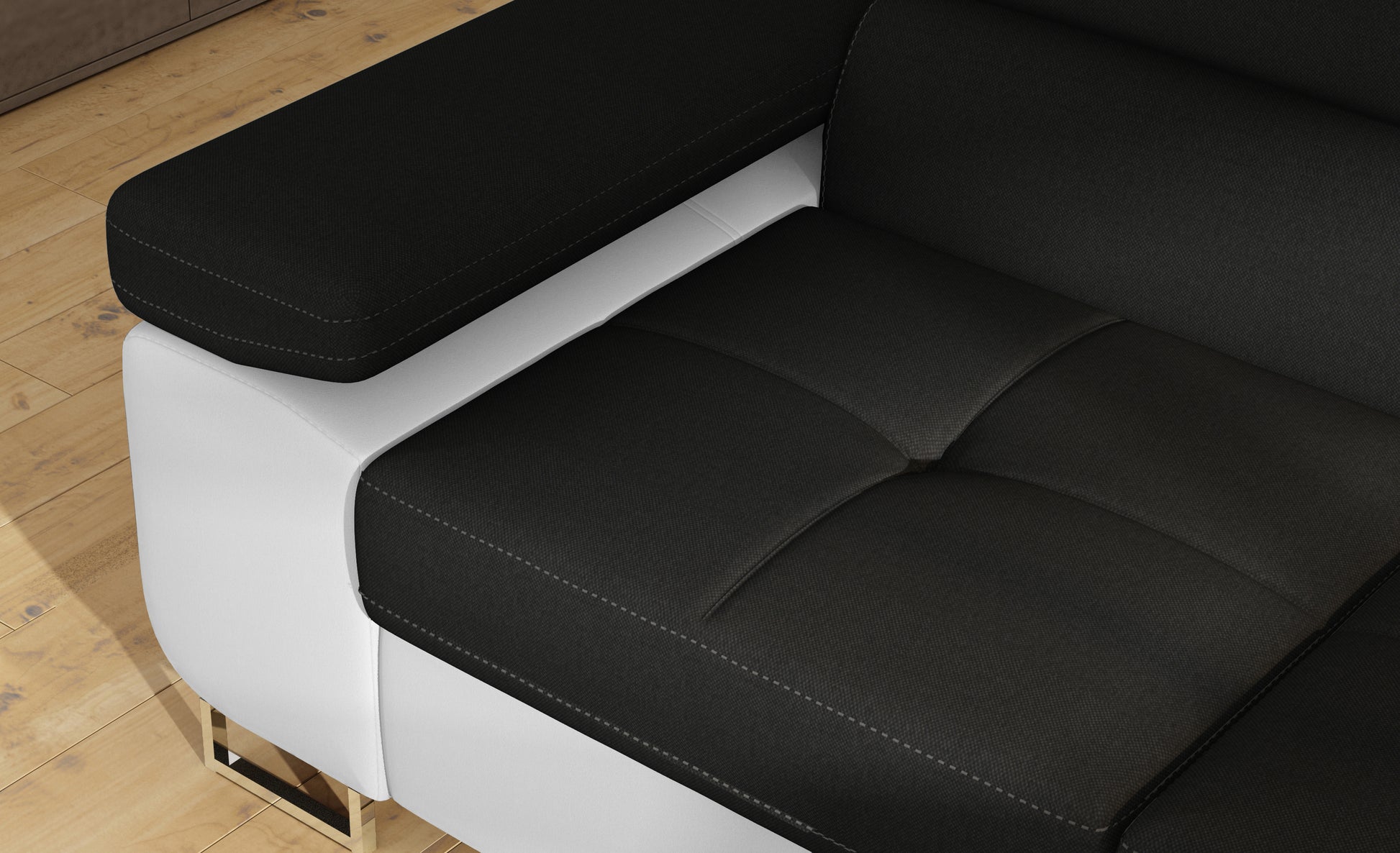 Podłokietnik narożnika Anton w kolorze Sawana 14 czarny / Soft 17 biały – widok z góry.