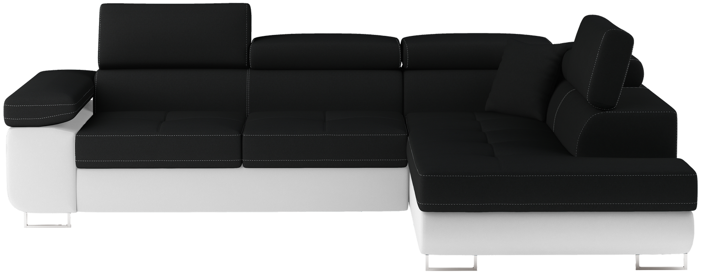 Narożnik Anton Sawana 14 czarny / Soft 17 biały – widok frontalny w układzie prawym.