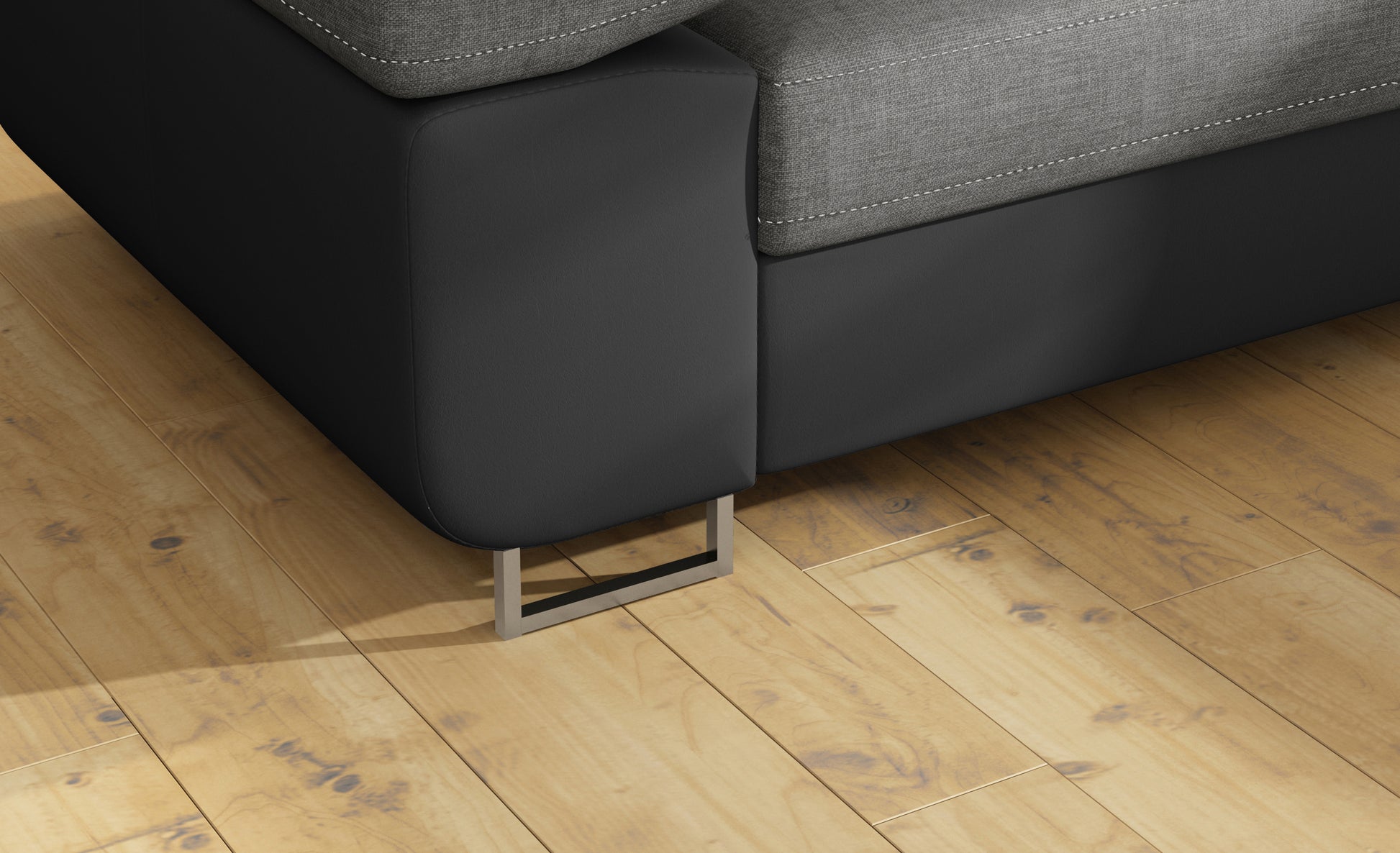 Detal metalowej nóżki narożnika Anton Sawana 21 szary / Soft 11 czarny.