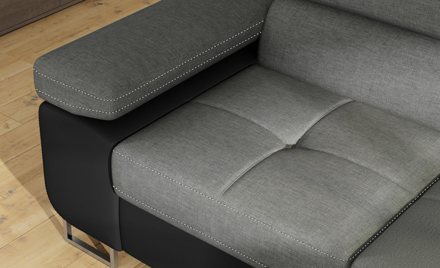 Podłokietnik narożnika Anton w kolorze Sawana 21 szary / Soft 11 czarny – widok z góry.