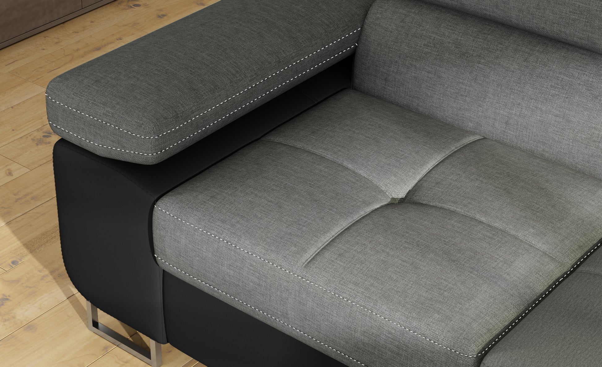 Podłokietnik narożnika Anton w kolorze Sawana 21 szary / Soft 11 czarny – widok z góry.