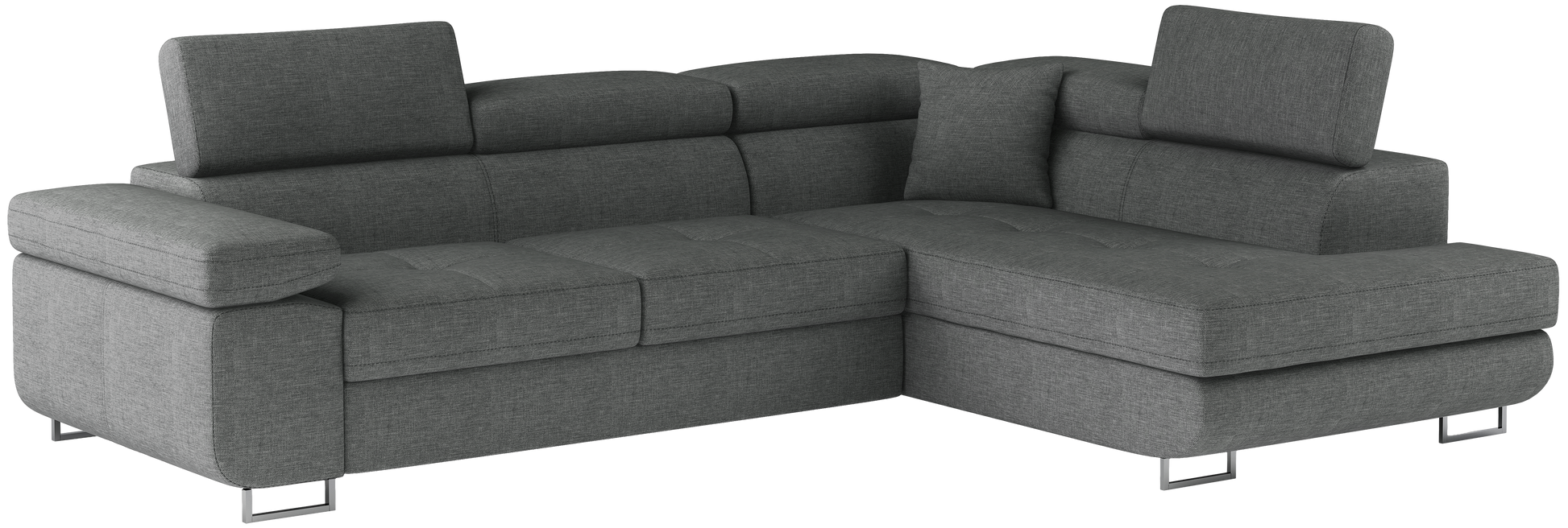 Narożnik Anton w kolorze Sawana 21 szary, układ prawy – widok z przodu pod kątem.