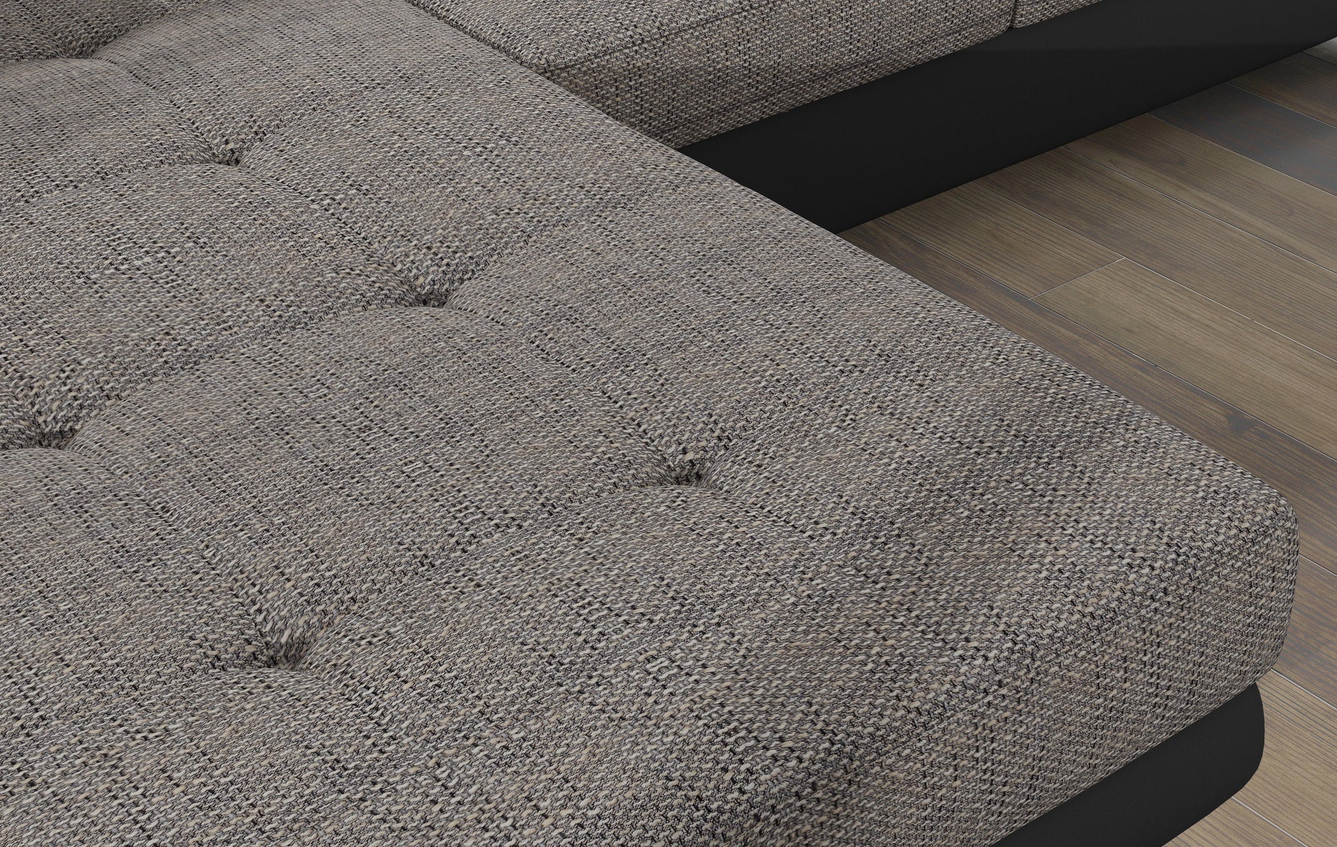 Zbliżenie na pikowane siedzisko narożnika Armando w tkaninie Berlin 01 szary – wyraźna struktura materiału.