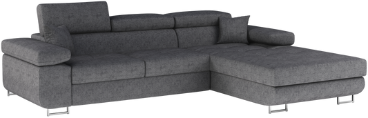 Narożnik Armando prawy w tkaninie Gusto 88 szary – ujęcie produktowe na neutralnym tle, pełny widok sofy.