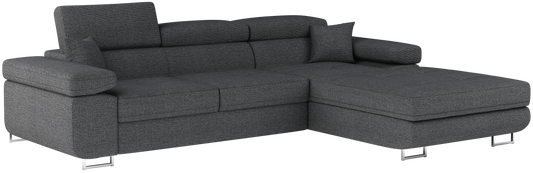 Narożnik Armando prawy w tkaninie Inari 96 ciemnoszary – ujęcie produktowe na neutralnym tle, pełny widok sofy.