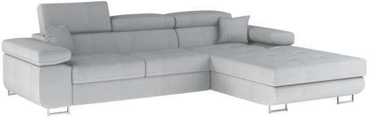 Narożnik Armando prawy w tkaninie Monolith 84 jasnoszary – ujęcie produktowe na neutralnym tle, pełny widok sofy.