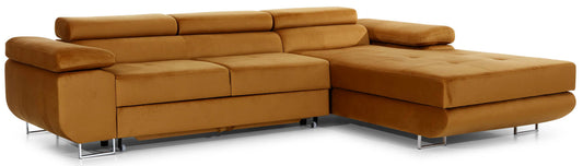 Narożnik Armando prawy w tkaninie Monolith 48 żółty – ujęcie produktowe na neutralnym tle, pełny widok sofy.