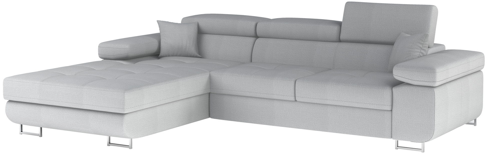 Narożnik Armando lewy w tkaninie Monolith 84 jasnoszary – pełny widok sofy na neutralnym tle.