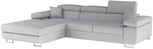 Narożnik Armando lewy w tkaninie Monolith 84 jasnoszary – pełny widok sofy na neutralnym tle.