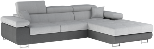 Narożnik Armando prawy w tkaninie Monolith 84 jasnoszary – ujęcie produktowe na neutralnym tle, pełny widok sofy.