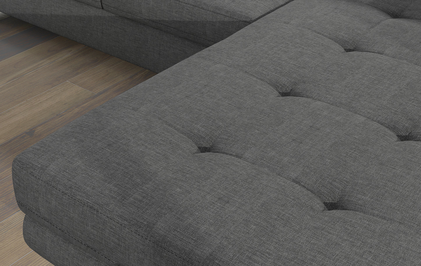 Zbliżenie na pikowane siedzisko narożnika Armando w tkaninie Sawana 21 szary – wyraźna struktura materiału.