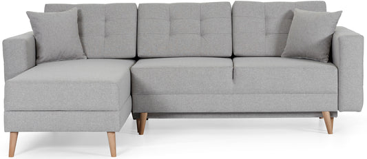 Narożnik Asgard L w kolorze Cover 83 szary, nowoczesny design z drewnianymi nogami i poduszkami, prezentowany na białym tle w wersji uniwersalnej.