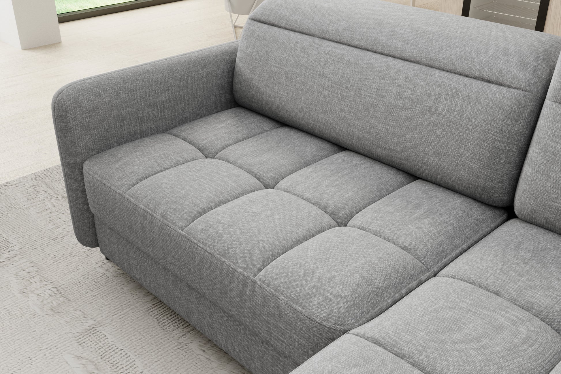 Narożnik Barea, Manhattan 03 jasnoszary, detal siedziska.