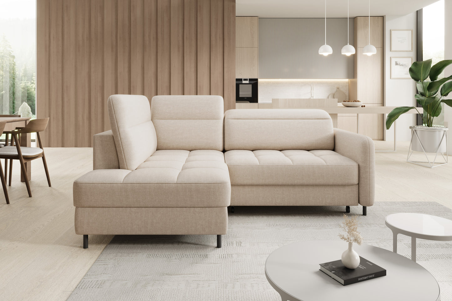 Narożnik Barea, Manhattan 18 jasnobeżowy, układ lewy w aranżacji.