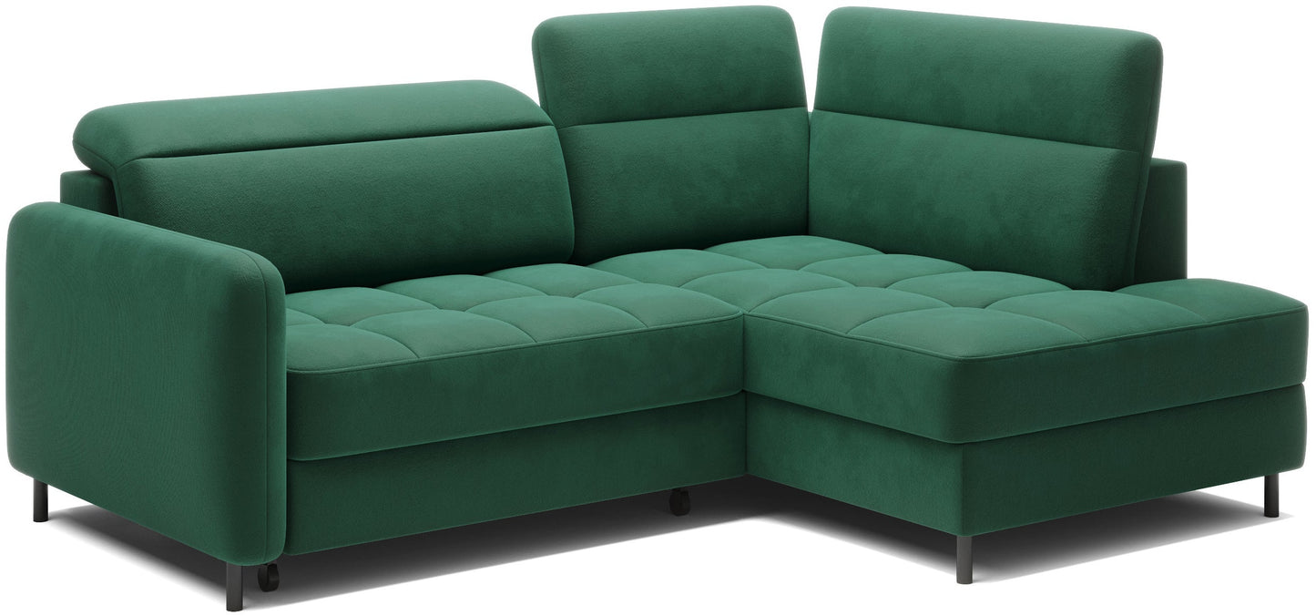 Narożnik Barea rozłożony – funkcja spania, zielony.