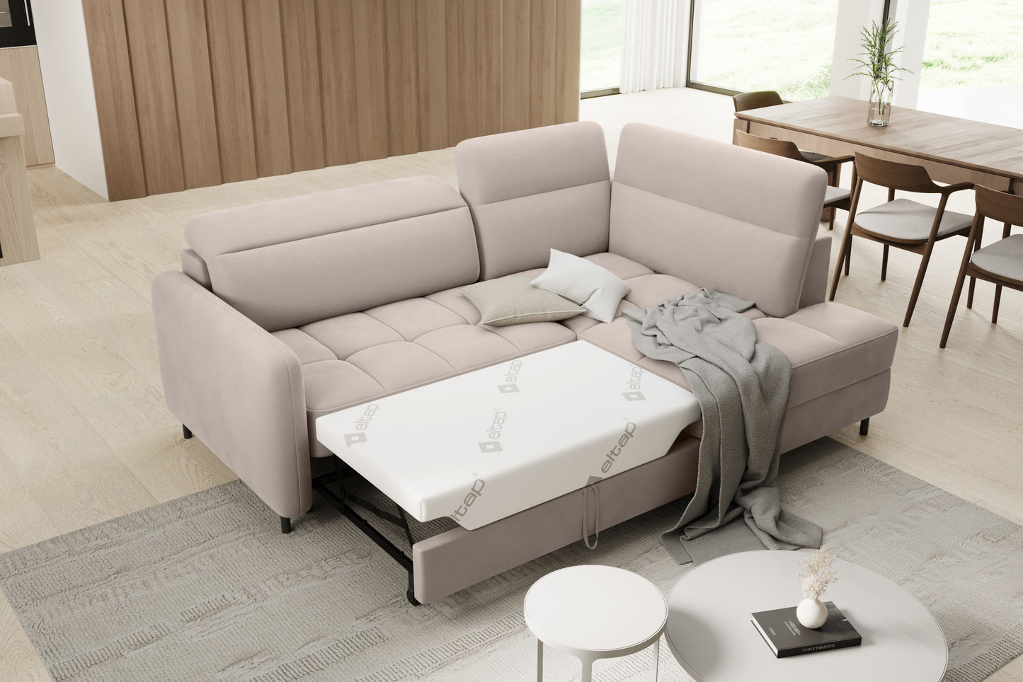 Detale pikowanego siedziska i wykończenia narożnika Barea Sola 18, układ prawy