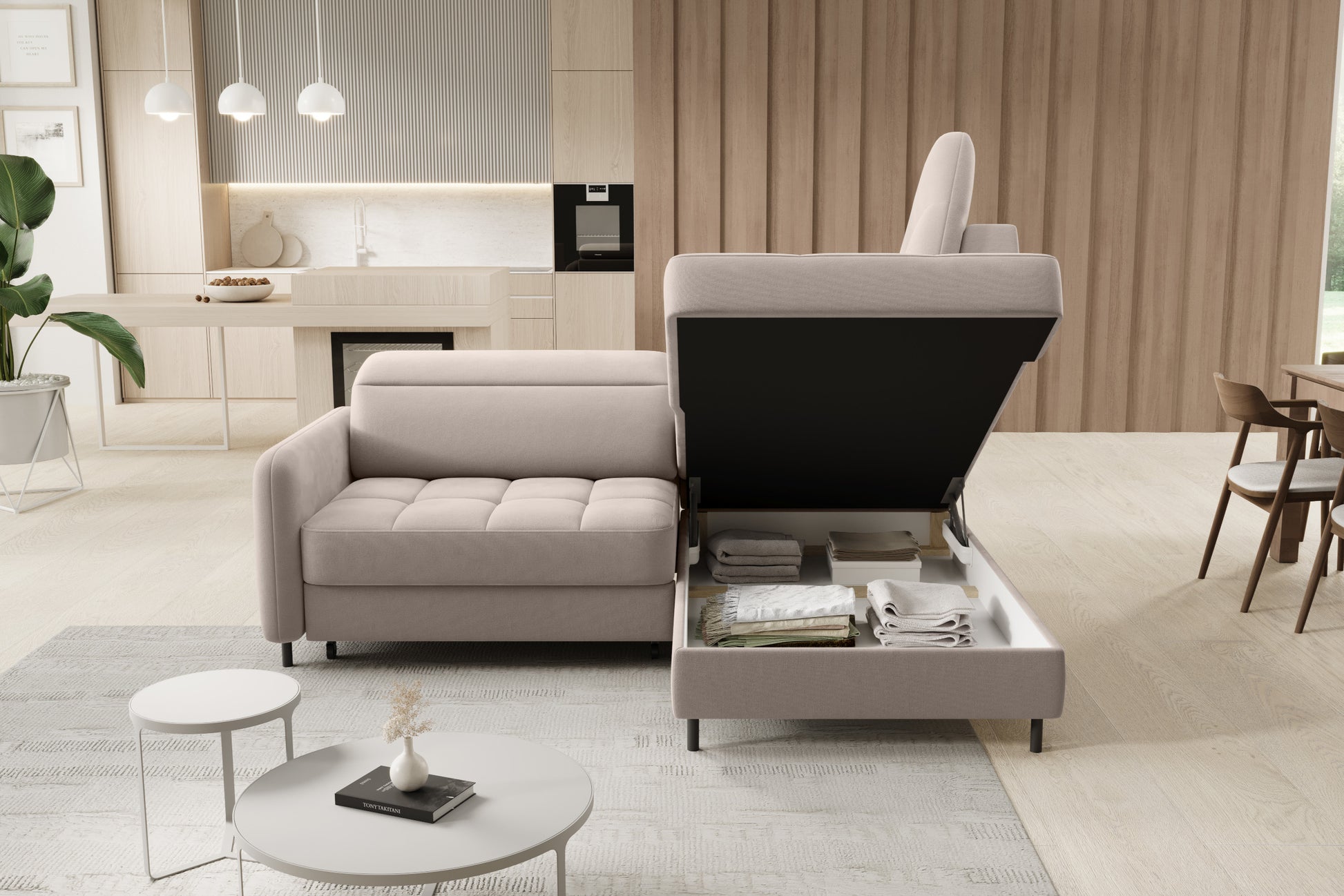 Narożnik Barea Sola 18 – układ prawy, otwarty pojemnik na pościel