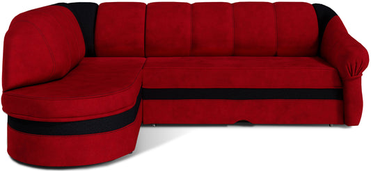 Narożnik Benano czerwony z czarnymi wstawkami w tkaninie Alova 46/04 – zdjęcie produktowe