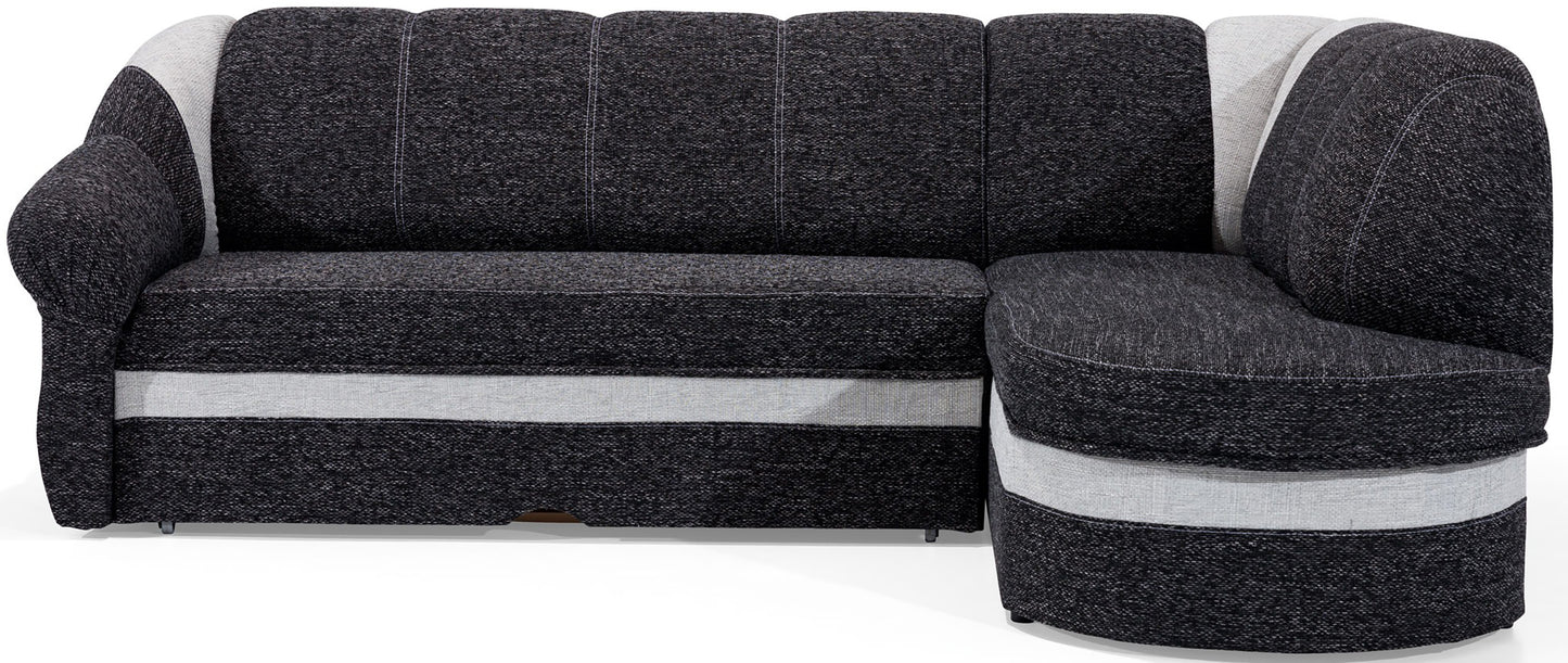 Narożnik Benano lewostronny w tkaninie Berlin 02 czarny i Berlin 10 szary – zdjęcie produktowe