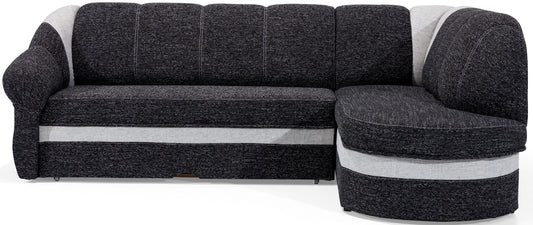 Narożnik Benano lewostronny w tkaninie Berlin 02 czarny i Berlin 10 szary – zdjęcie produktowe