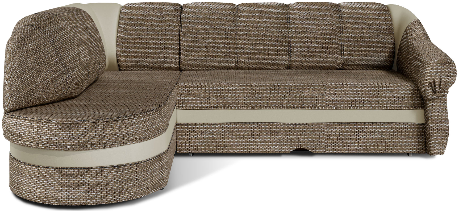 Narożnik Benano, Berlin 03 ciemnobeżowy i Soft 33 beżowy, widok z przodu na białym tle