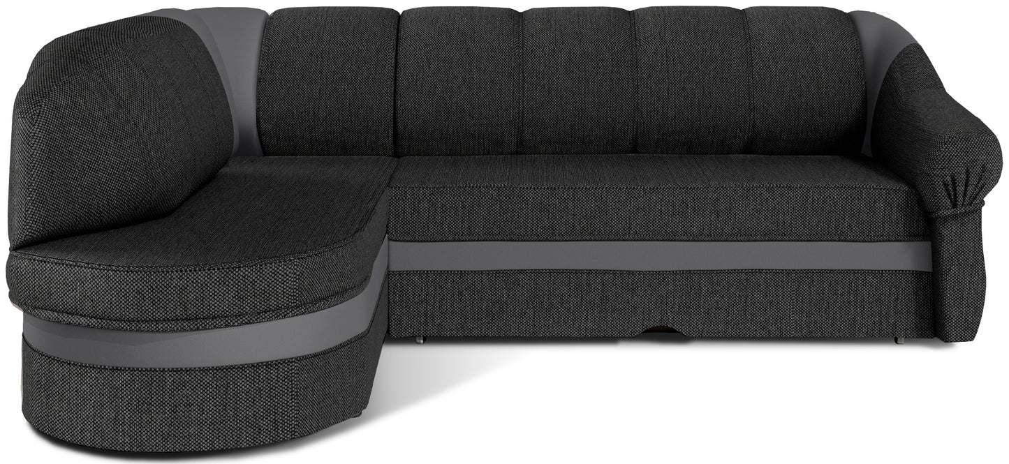 Narożnik Benano, tkanina Inari 96 ciemnoszary i Soft 29 szary, widok z przodu na białym tle