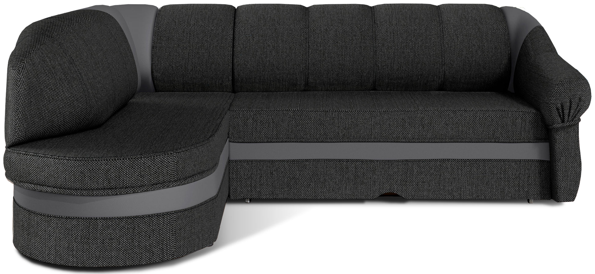 Narożnik Benano, tkanina Inari 96 ciemnoszary i Soft 29 szary, widok z przodu na białym tle